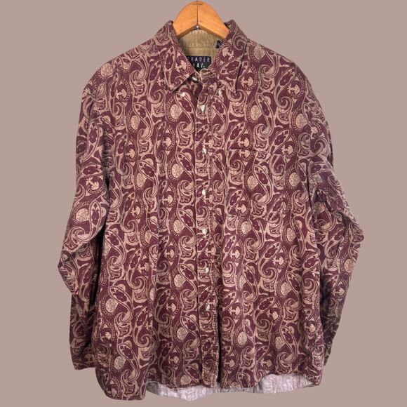 Classic Vintage 90s Trader Bay Paisley Print Button Down - Picture 1 of 8
